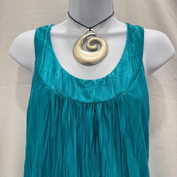 Y2K Glam Byer California Teal Crinkle Halter Top Ring Back Tank Made in USA M - Picture 3 of 8